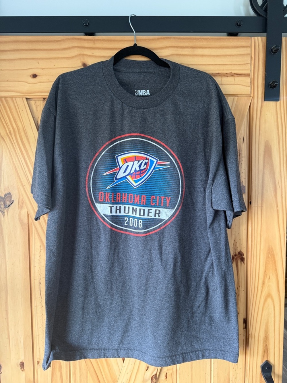 NBA Oklahoma City Thunder Charcoal Gray Logo Tee with Blue and Red Accents